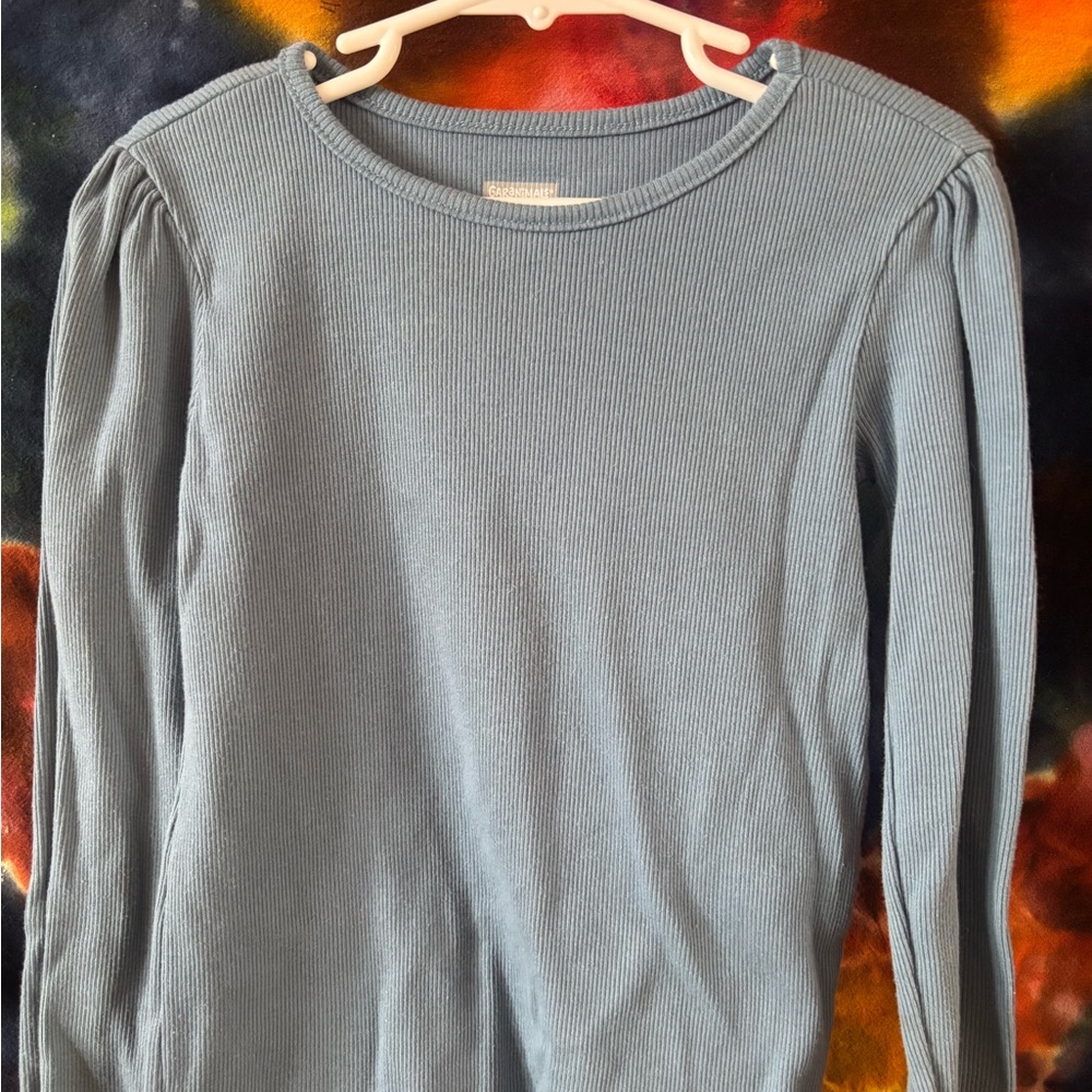 Blue Ribbed Long Sleeve Top